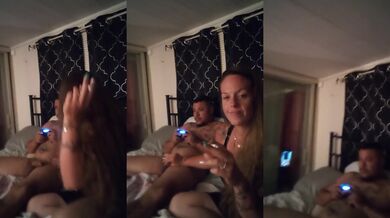 Brunette busty girl jerks him off while he plays games then rides his cock hard
