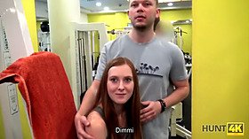 Redhead teen in palestra indulges in a wild POV blowjob with a hung dude