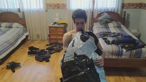 Looner Boy is blowing up an Inflatable Whale in boxers