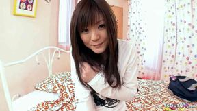 Petite Japanese sis caught jilling off, gives first POV blowjob
