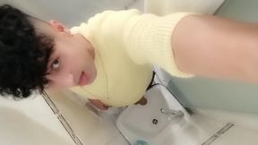 Peeing to the Sink with Uncut Cock