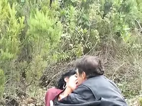 Dark-haired French slut enjoys a hard anal bang outdoors