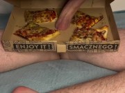 Twink boy with pizza