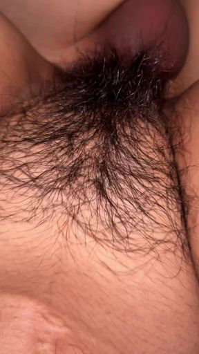 How delicious this hairy vagina eats her dick