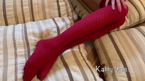 beauty katty west in red lingerie sucks and fucks herself with a big dildo