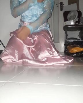 Asian Crossdresser Satin National Gown Cum Pleasure