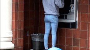 Scarlet pees her jeans at the ATM!