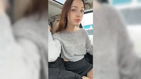 Skinny vixen masturbates in the car - Solo Amateur