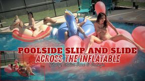Indica Jane x Josie Jo x Ginary pool inflatable body slide and wet grind
