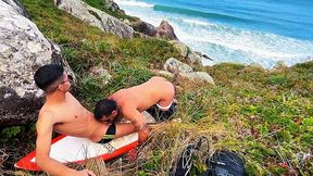 Amateur tourist gives a hot blowjob to a surfer at the beach in