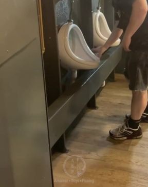Amateur Guy Caught in Public Urinal (he Can't Pee so He Prefers to Jerk off)