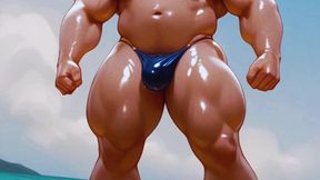 Oiled Daddy Big Ass Beach Toyed Fucked Gushing Cum