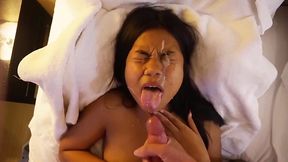 18-year-old Asian GF sucks big white cock in doggystyle
