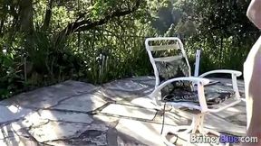 Sexy Brunette Britney Blue gets naked at pool and rubs her pussy