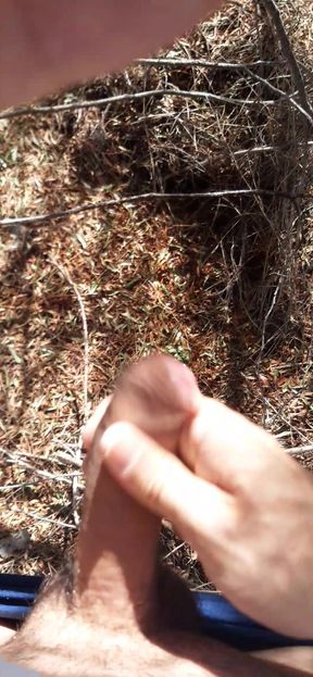 Pee and straw without clothes in grove