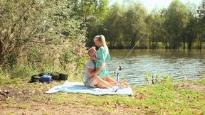 COUNTRY BEAUTY Scene-4. Beautiful brunette with small tits fucking in the field and jerking off her boyfriend