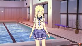 Fucking at the pool with petite blonde (18 ) cute girl in koikatsu hentai game