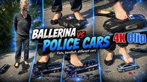 4K Clip | Larissa’s Sweaty Feet and Worn Ballerina Flats Crush a Police Car, Police Bus, and Metal Police Vehicle!