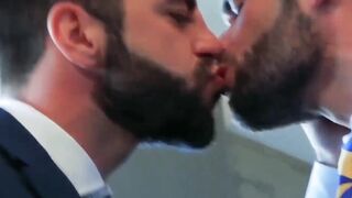 PlayingMen.com - Men in suit and tie vigorously anal pound after wet and sloppy blowj