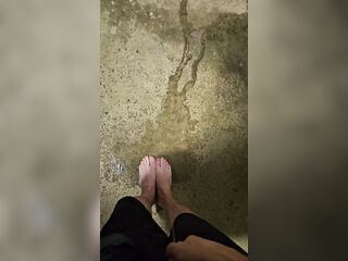 Indecent long feet pee outdoors