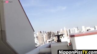 NipponPissTV.com - Gorgeous Asian babe outdoor rubbing hairy pussy and public pissing
