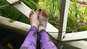 Dirty Soles get Wet Walking Barefoot in the Rain, Wrinkled Soles Inspected & Stroked - POV Female Point of View! HD Version