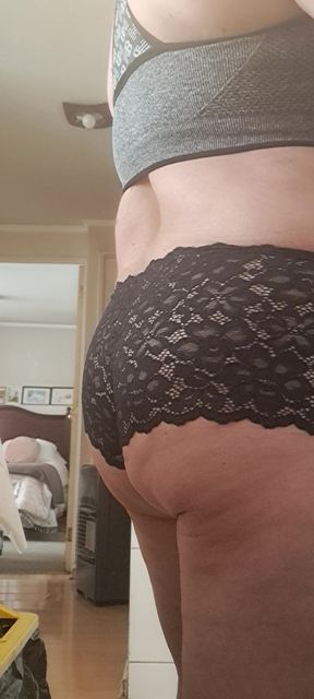 black lace panties with pussy caresses