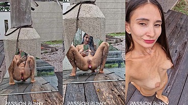 Beauty and risky public walking with plug and pissing