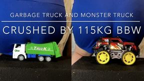 Garbage and Monster truck toy crushed by 115kg-250LBS BBW