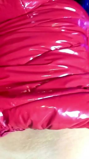 Red Glossy Downjacket POV. Smoking, Doggy Style and Double Cum on My Jacket