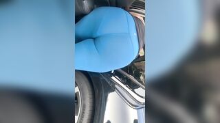 Long Fat Booty into Blue Pants at the Vehicle Wash