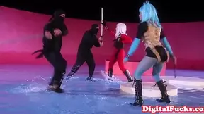 Fantasy ninja Darlings doggystyled in fourway