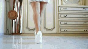 White dress, white Classic Pumps, tan-nylons part 1 MP4(1920x1080)FHD