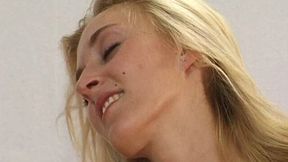Arousing blond hoe gives fantastic blowjob to huge stiff penis