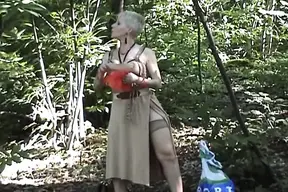French MILF pleases three cocks in the woods