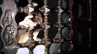 Bear gets his ass stretched with big dildos in church roleplay