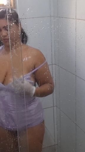 Bathroom Slut: My Sweaty Wife Shows off and Flashes Her Big Pussy While Cleaning!