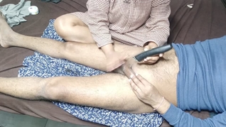 Stepmom trimming my cock hair