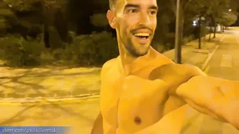 Fit Latino twink strips and plays naked outdoors at night