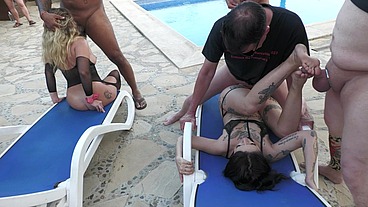 Hot pool party in Barcelona, Holy and Venom need lots of cocks