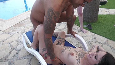 Hot pool party in Barcelona, Holy and Venom need lots of cocks