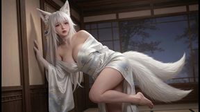 ai henti-white-haired nine-tailed fox girl: hd multi-position hardcore sex with massive breasts