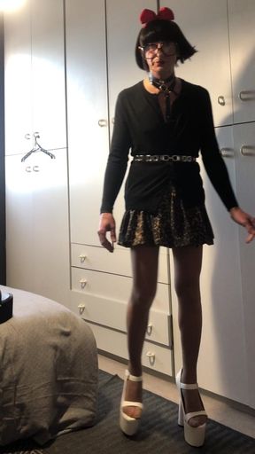 Sissy Andreina Practices Walking in Very High Heels