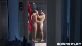 Adoring gay lovers have a blast while shagging in a shower