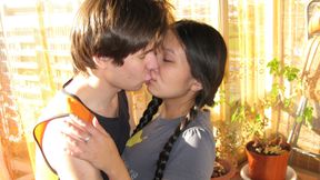 Beautiful brunette teen Little Rita is enjoying hard sex on the couch