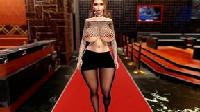 Blonde with huge swollen breasts giving her tea to a bum