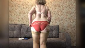 Old big ass shakes in new panties  Trying on from busty milf in lingerie  PAWG
