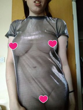 Teasing you in my shiny see-thru dress