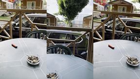 exhib sur la terrasse du mobil home