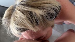 Mature Blonde Stepmom Sucks Cock in the Kitchen